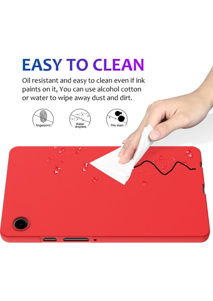 Samsung Galaxy Tab A9 Kapak Sıvı Silikon Kılıf Mikrofiber Astarlı-Kırmızı (Yurt Dışından)