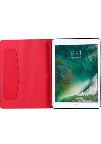 Kumaş Dokulu Kart Yuvaları Standlı Deri Kapaklı Kılıf iPad 10.2(2021)/(2020)/(2019)-KIRMIZI (Yurt Dışından)