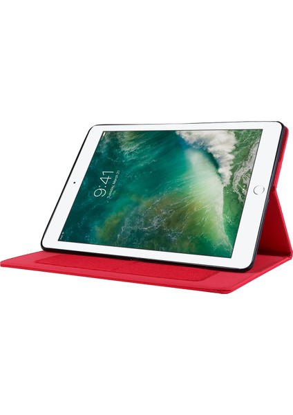 Kumaş Dokulu Kart Yuvaları Standlı Deri Kapaklı Kılıf iPad 10.2(2021)/(2020)/(2019)-KIRMIZI (Yurt Dışından)