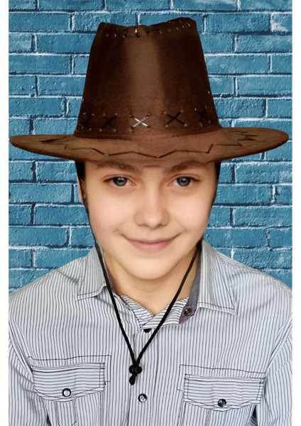 Çocuk Unisex Nubuk Kovboy Şapkası ( 8-14 Yaş )