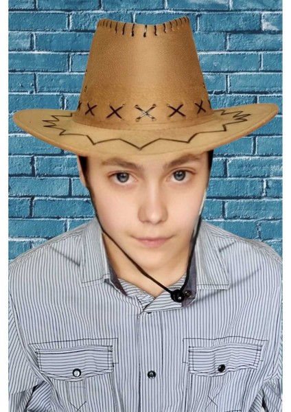 Çocuk Unisex Nubuk Kovboy Şapkası ( 8-14 Yaş )