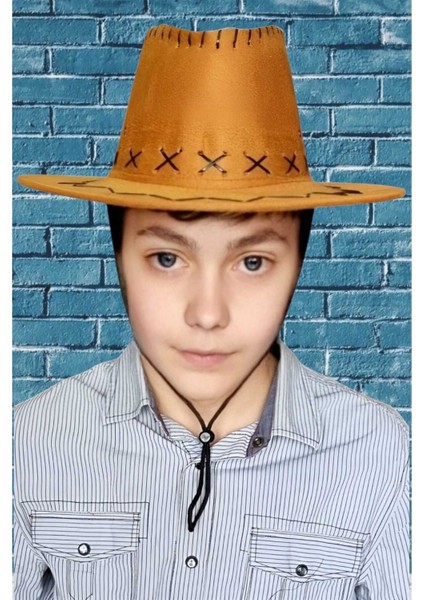 Çocuk Unisex Nubuk Kovboy Şapkası ( 8-14 Yaş )