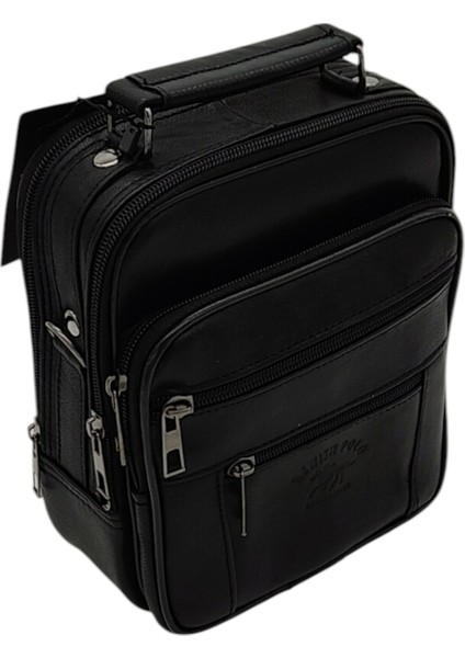 Gerçek Deri Askılı Dikey Model Erkek El Çantası 21X17X8 cm Siyah