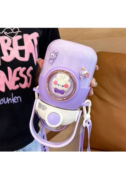 Mor çift katmanlı 700ml çelik pipetli şişe, kayışlı, sağlıklı ve şık tasarım fiyatları