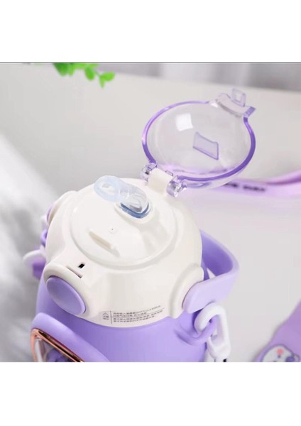 Mor çift katmanlı 700ml çelik pipetli şişe, kayışlı, sağlıklı ve şık tasarım modelleri