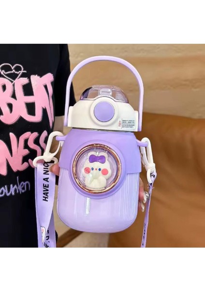 Mor çift katmanlı 700ml çelik pipetli şişe, kayışlı, sağlıklı ve şık tasarım indirimleri