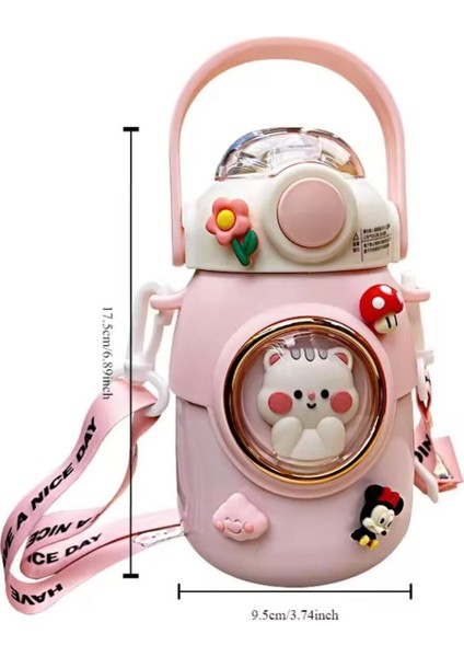 Paslanmaz Çelik 700ml Suluk, Çift Katman, Kayışlı, Bpa Free, Pembe