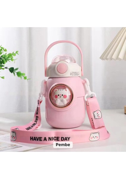 Paslanmaz Çelik 700ml Suluk, Çift Katman, Kayışlı, Bpa Free, Pembe modelleri