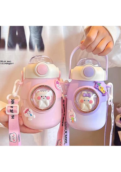 Paslanmaz Çelik 700ml Suluk, Çift Katman, Kayışlı, Bpa Free, Pembe indirimleri