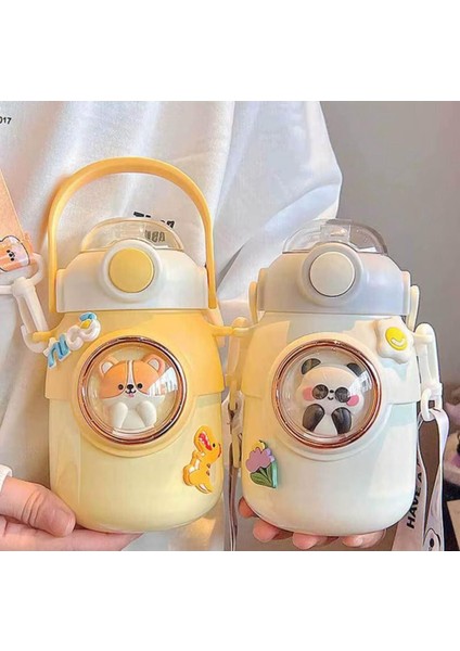 Çelik pipetli, çift katmanlı, 700ml, kayışlı, BPA free, şık ve suluk, 0,90 L