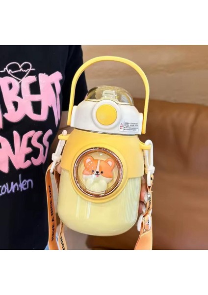 Çelik pipetli, çift katmanlı, 700ml, kayışlı, BPA free, şık ve suluk, 0,90 L