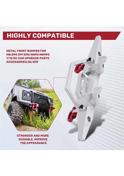 Mn D90 D91 D96 MN90 MN99S 1/12 Rc Araba Yükseltme Parçaları Aksesuarları Için Metal Ön Tampon, Gümüş (Yurt Dışından) indirimleri