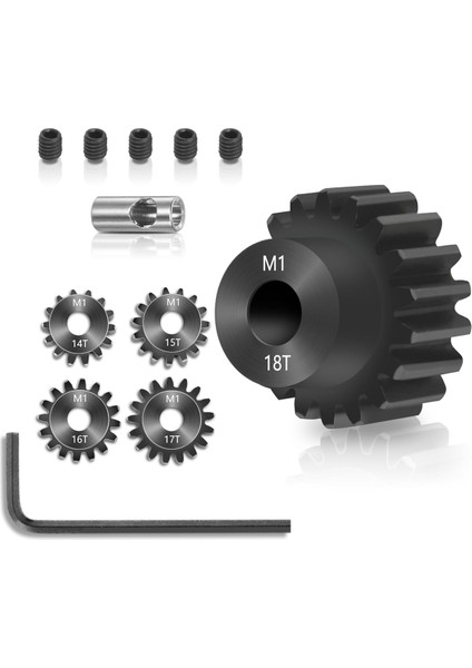 Pinyon Dişli Seti 5 Adet, 14T 15T 16T 17T 18T M1 Pinyon Dişli Metal Sertleştirilmiş Çelik Altıgen Anahtarlı 5mm Rc Motor Şaftına Uygun (Yurt Dışından)