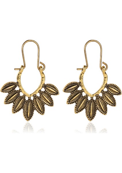 Etnik Tarz Oyma Küpeler Kadın Antik Bronz Atılı Içi Boş Çiçekler ve Yapraklar Küpeler Bohem Yeşillik Küpeler (Yurt Dışından)