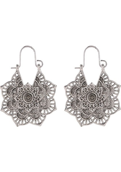 Etnik Tarz Oyma Küpeler Kadın Antik Bronz Atılı Içi Boş Çiçekler ve Yapraklar Küpeler Bohem Yeşillik Küpeler (Yurt Dışından)