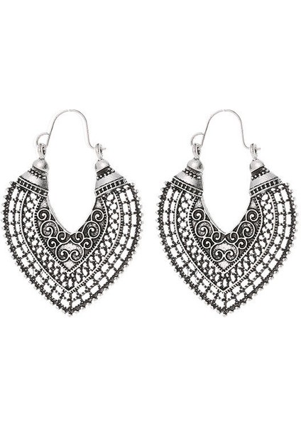 Etnik Tarz Oyma Küpeler Kadın Antik Bronz Atılı Içi Boş Çiçekler ve Yapraklar Küpeler Bohem Yeşillik Küpeler (Yurt Dışından)