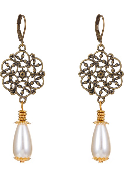 Etnik Tarz Oyma Küpeler Kadın Antik Bronz Atılı Içi Boş Çiçekler ve Yapraklar Küpeler Bohem Yeşillik Küpeler (Yurt Dışından)