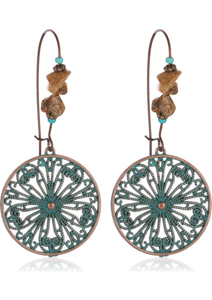 Etnik Tarz Oyma Küpeler Kadın Antik Bronz Atılı Içi Boş Çiçekler ve Yapraklar Küpeler Bohem Yeşillik Küpeler (Yurt Dışından)