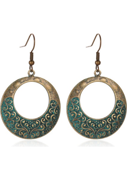 Etnik Tarz Oyma Küpeler Kadın Antik Bronz Atılı Içi Boş Çiçekler ve Yapraklar Küpeler Bohem Yeşillik Küpeler (Yurt Dışından)