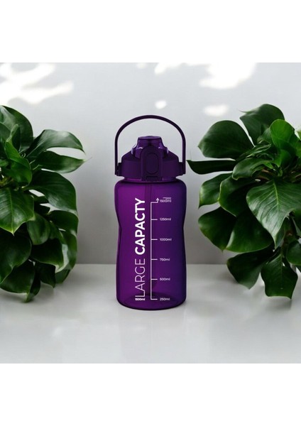 Mor 1,5L Sızdırmaz Taşınabilir Su Şişesi, Kapaklı ve Ölçülü, Hafif ve Kullanışlı