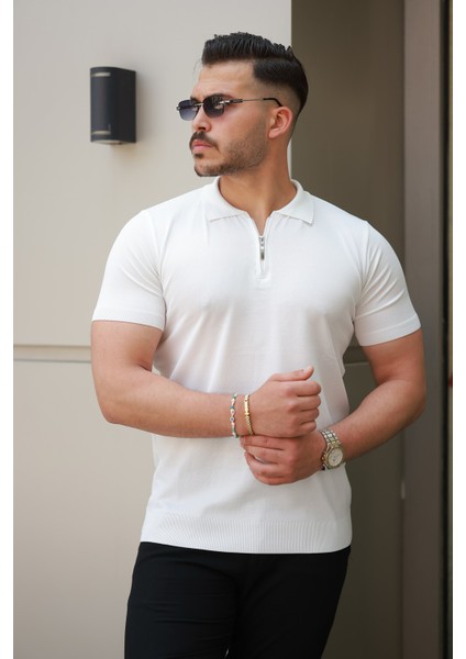 Erkek Fermuarlı Polo Yaka Slim Fit Triko T-Shirt modelleri