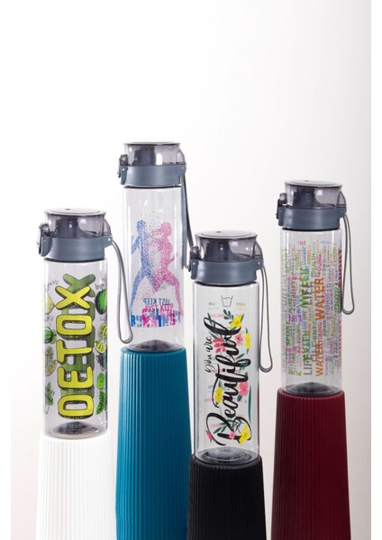 Desenli 800 ml su matara, hafif ve şık tasarım, antrasit renk, sağlıklı kullanım