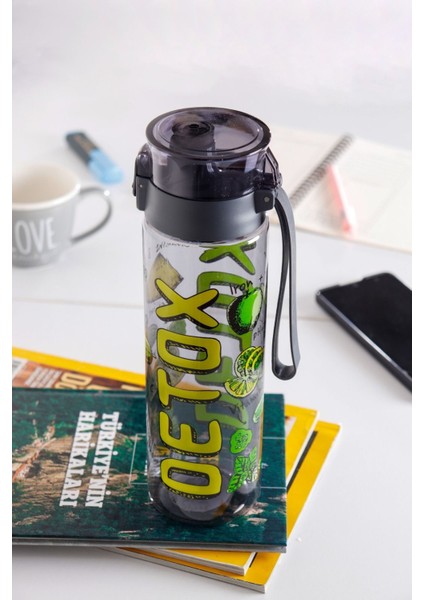 Desenli 800 ml su matara, hafif ve şık tasarım, antrasit renk, sağlıklı kullanım fiyatları