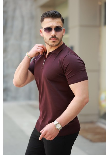 Erkek Fermuarlı Polo Yaka Slim Fit Triko T-Shirt modelleri