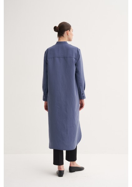 İndigo Rahat Kalıp Düğme Kapamalı Modal Çizgili Gömlek Elbise fırsatları