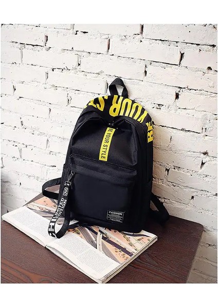 Moda Naylon Sırt Çantası Tiki Tarzı Öğrenciler Okul Gündelik Düz Renk Büyük El Çantaları Okul Çantası Kitap Çantası Genç Seyahat Rengi: Siyah-Sarı (Yurt Dışından)