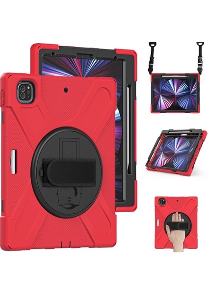 IPAD Pro Için Silikon + Pc Kılıf 12.9 2021 (Red) (Yurt Dışından)