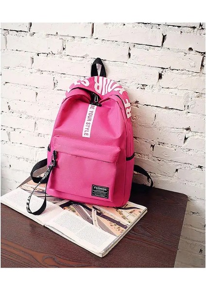 Moda Naylon Sırt Çantası Tiki Tarzı Öğrenciler Okul Gündelik Düz Renk Büyük Çanta Okul Çantası Kitap Çantası Genç Seyahat Rengi: Gül Kırmızı (Yurt Dışından)