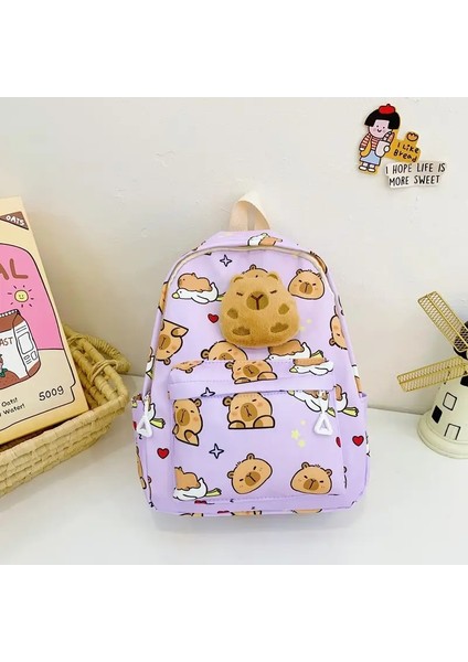 Sevimli Çizgi Film Capya Backpack Peluş Büyük Kapasiteli Okul Çantaları Basit Desen Kitap Çantası Renk: Mor (Yurt Dışından)