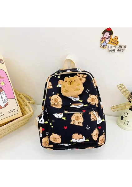 Sevimli Çizgi Film Capya Backpack Peluş Büyük Kapasiteli Okul Çantaları Basit Desen Kitap Çantası Renk: Siyah (Yurt Dışından)