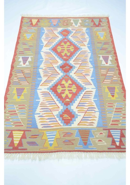 Uşak Yünden El Dokuma Yeşil, Mavi ve Kırmızı Renk Kilim 90X120 cm (1,08 M²) fiyatları