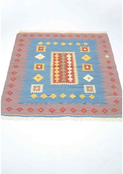 Iran Koçan Yünden El Dokuma Mavi ve Mor Renk Sofra Kilimi 90X90 cm (0.81 M²) fiyatları