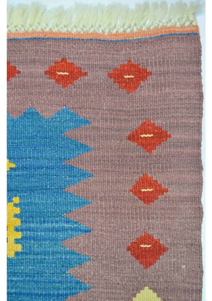 Iran Koçan Yünden El Dokuma Mavi ve Mor Renk Sofra Kilimi 90X90 cm (0.81 M²) fırsatları
