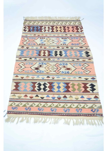 Konya Karapınar El Dokuma Pembe ve Krem Kirmen Yün Kilim 76X121 cm (0.92 M²) fiyatları