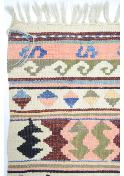 Konya Karapınar El Dokuma Pembe ve Krem Kirmen Yün Kilim 76X121 cm (0.92 M²) fırsatları
