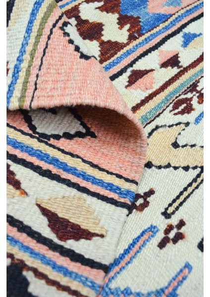 Konya Karapınar El Dokuma Pembe ve Krem Kirmen Yün Kilim 76X121 cm (0.92 M²)