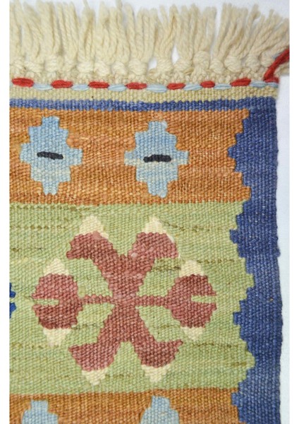 Yünden El Dokuma Turuncu ve Mavi Renk Ince Kök Kilim 40X40 cm (0.16 M²) fiyatları
