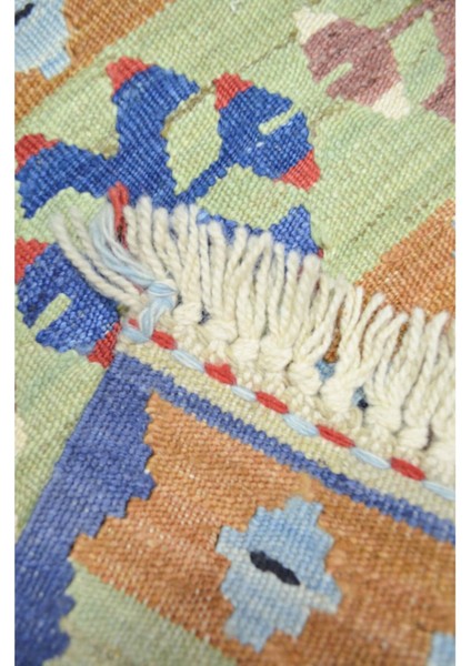 Yünden El Dokuma Turuncu ve Mavi Renk Ince Kök Kilim 40X40 cm (0.16 M²) modelleri