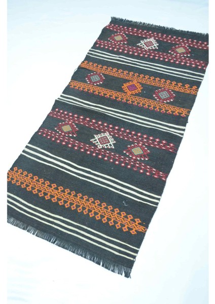 Yünden El Dokuma Siyah Renk Antika Kilim 58X112 cm (0,65 M²) modelleri