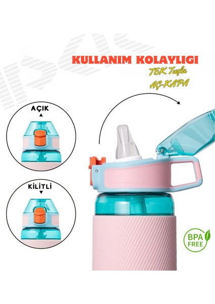 700ml Pipetli Taşıma Matara, Skalalı, Renkli, Hafif ve Plastik Tasarım