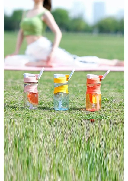 450ml Renkli Pipetli Tritan Su Şişesi, Sarı-Mavi-Turuncu, , Hafif, Şık fırsatları