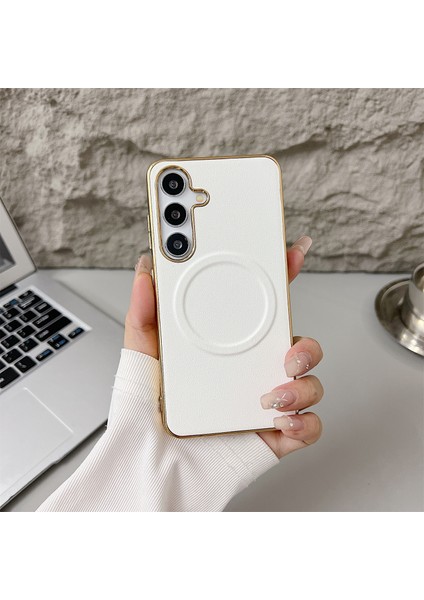 Samsung Galaxy S25 Plus Nappa Doku Pu + Tpu + Pc Telefon Arka Kapağı (Yurt Dışından)