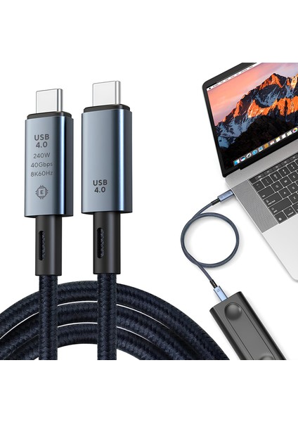 240W USB 4.0 40GBPS 8k Thunderbolt Görüntü Aktarım ve Hızlı Şarj Kablosu 848