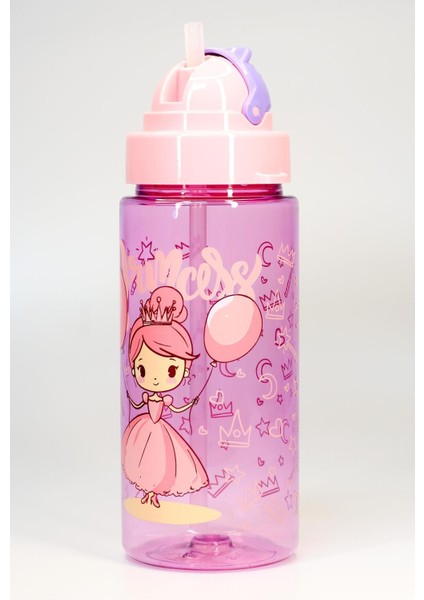 Renkli çocuk pipetli su şişesi, hafif ve sağlıklı 0,50 L, askılı tasarım