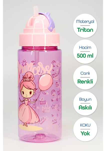 Renkli çocuk pipetli su şişesi, hafif ve sağlıklı 0,50 L, askılı tasarım fiyatları