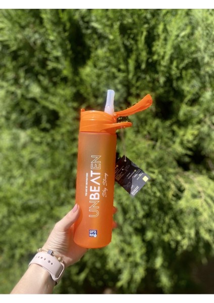 Turuncu 600 ml Tritan pipetli şık ve su matarası